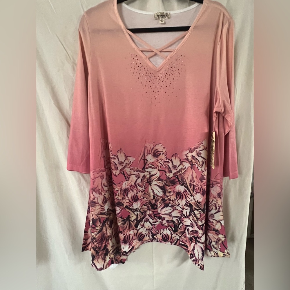 ONE WORLD Pink Floral Tunic Top